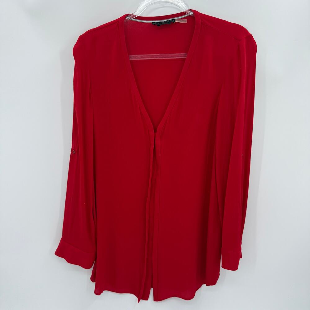 ALICE + OLIVIA Silk Blend Button Front Tunic Shirt Size M Oversized Layering Top